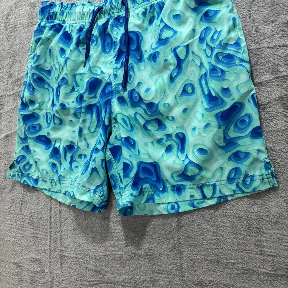 George M Blue Green Abstract Swirl Print Swim Trunks Shorts Casual Beachwear‎